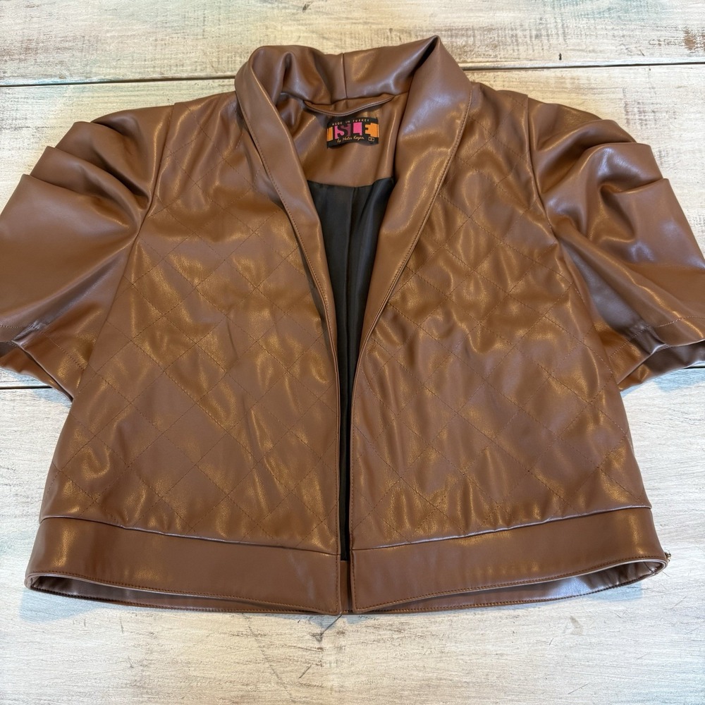 Isle By Melis Kozan Bayside SHORT Jacket Women Size 5 BROWN Faux Leather